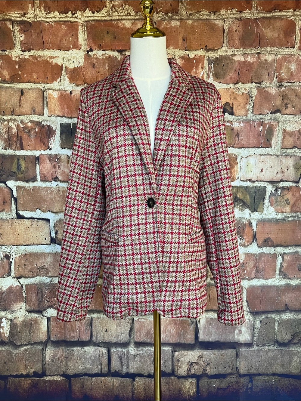 Lands’ End Red & Gray Houndstooth Blazer